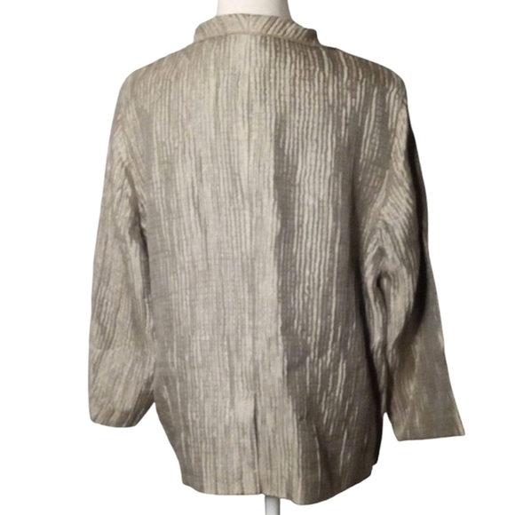 Eileen Fisher Women's Taupe Seersucker Silk Evening Cafe Jacket Size Medium - Picture 2 of 9